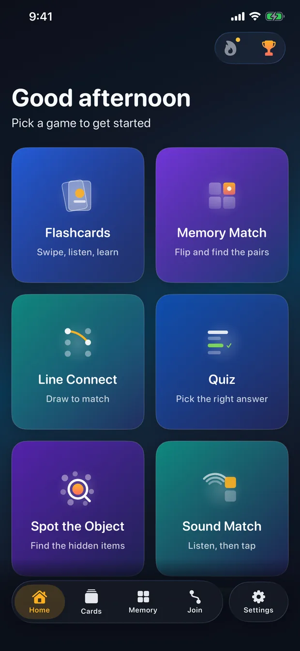 Learniverse home screen