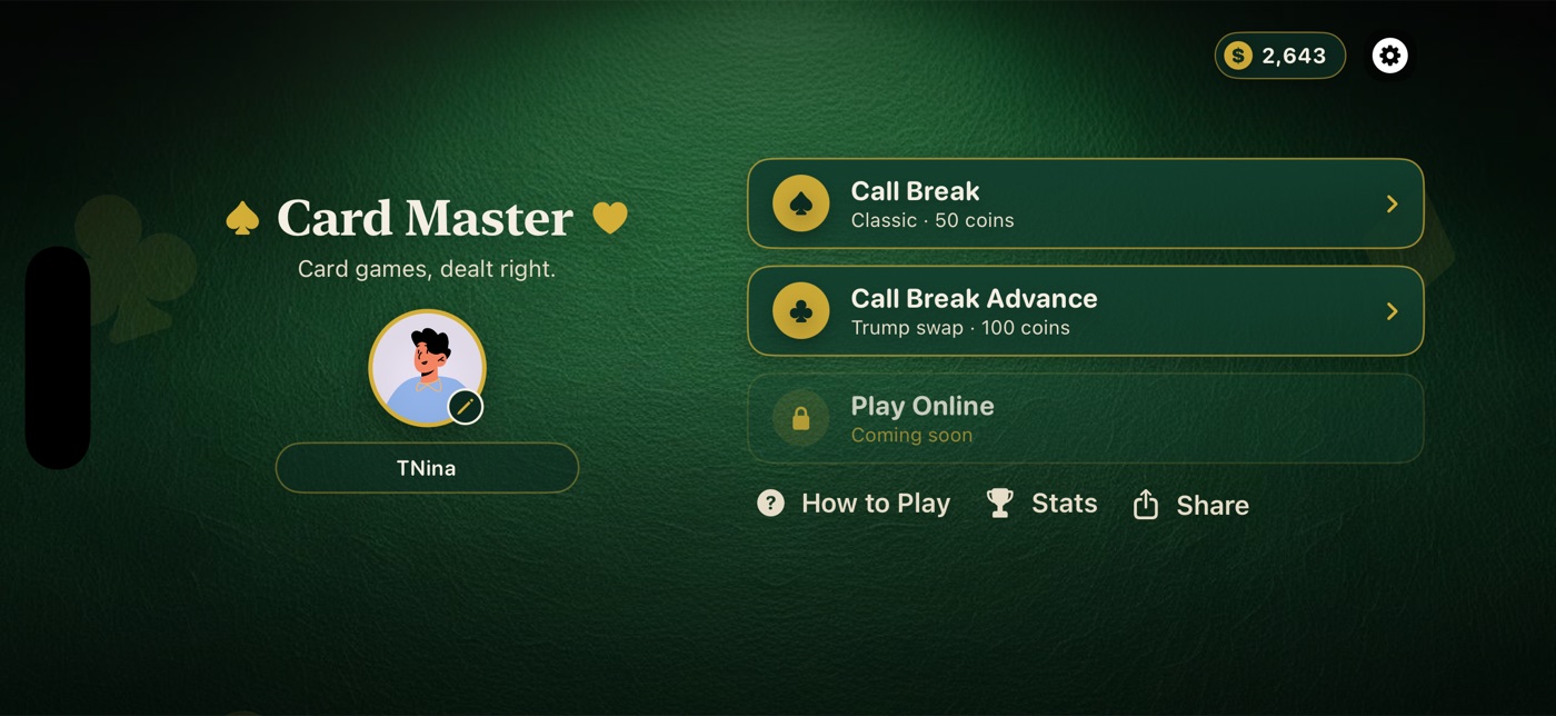 Card Master home screen
